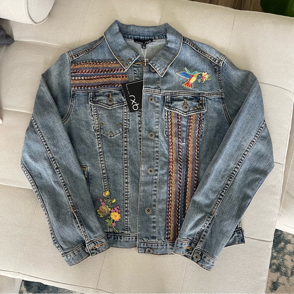 RXB Studded Denim Jacket with Colorful Embroidery